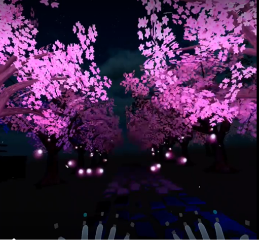 手のひらを握って開くと木に桜の花が満開に咲きます。